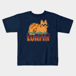 They See Me Loafin' - Orange Cat Kids T-Shirt